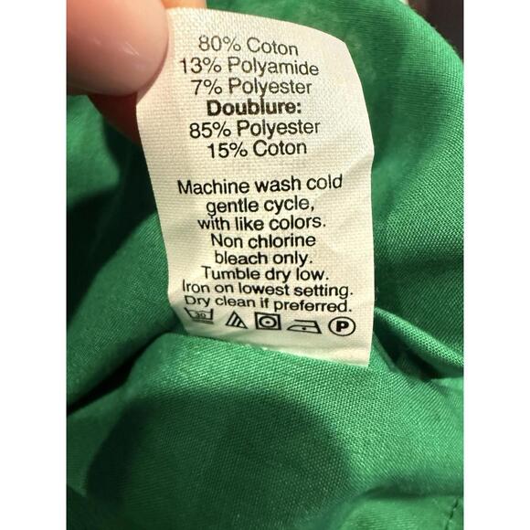 J.Crew Jacquard V-Neck Dress Size 14 Dublin Green Pleated Skirt Cotton - Picture 9 of 9